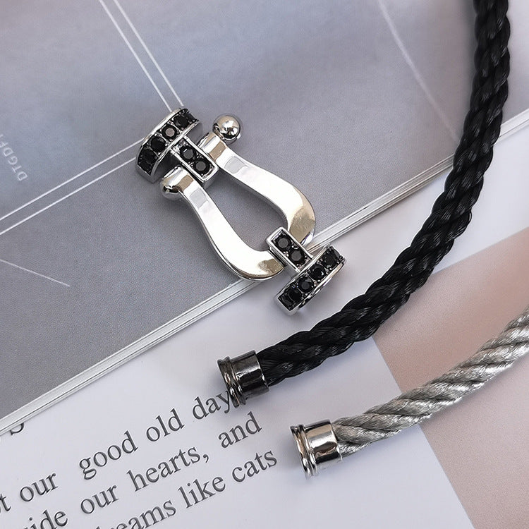 ⭐Miroze FORCE LARGE HORSESHOE BLACK DIAMOND BRACELET SILVER