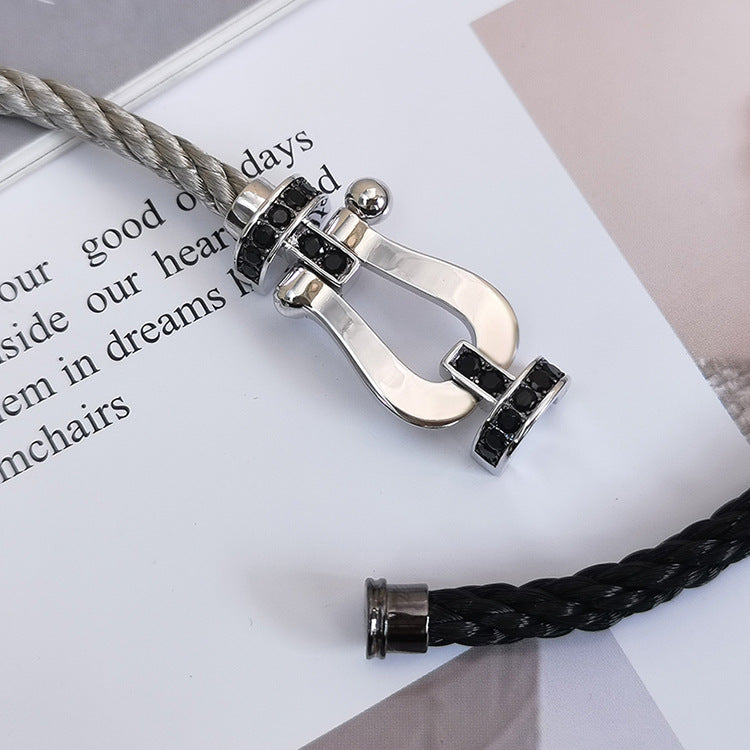 [⭐Miroze]FORCE LARGE HORSESHOE BLACK DIAMOND BRACELET SILVER