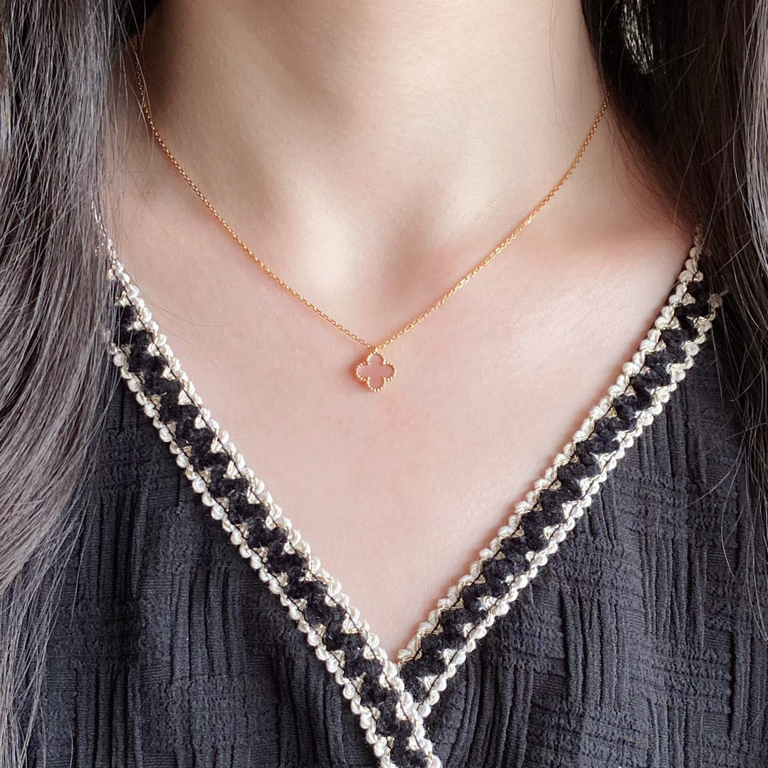 [⭐Miroze]CLOVER 15MM PINK MOTHER-OF-PEARL SINGLE FLOWER NECKLACE