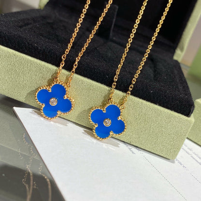 [⭐Miroze]CLOVER 15MM DIAMOND AND BLUE AGATE NECKLACE