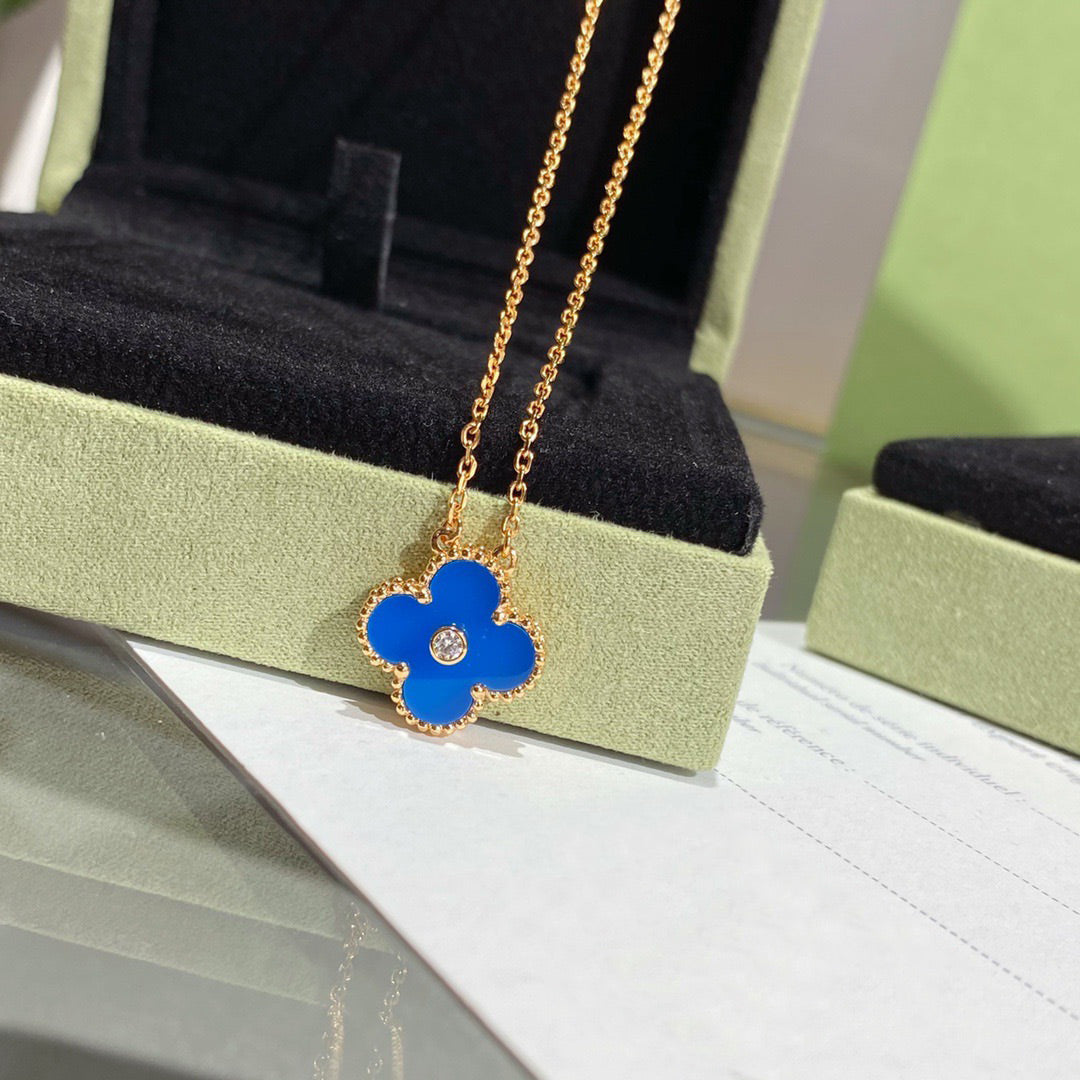 [⭐Miroze]CLOVER 15MM DIAMOND AND BLUE AGATE NECKLACE