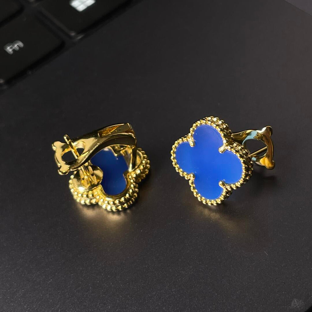 [⭐Miroze ] CLOVER LARGE (20mm) 1 MOTIFS BLUE MOP STUD EARRINGS