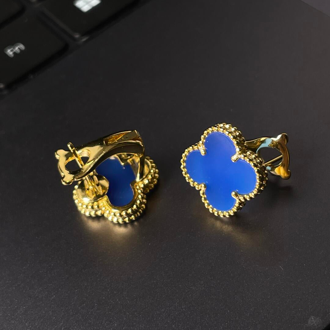 [⭐Miroze] CLOVER LARGE (20mm) 1 MOTIFS BLUE MOP STUD EARRINGS