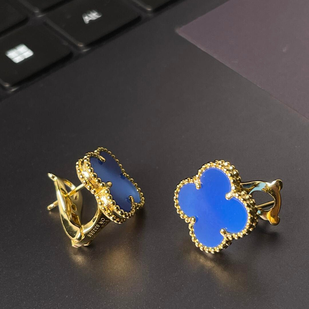[⭐Miroze] CLOVER LARGE (20mm) 1 MOTIFS BLUE MOP STUD EARRINGS