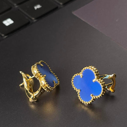 [⭐Miroze] CLOVER LARGE (20mm) 1 MOTIFS BLUE MOP STUD EARRINGS