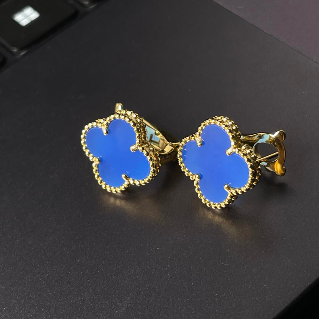 [⭐Miroze ] CLOVER LARGE (20mm) 1 MOTIFS BLUE MOP STUD EARRINGS