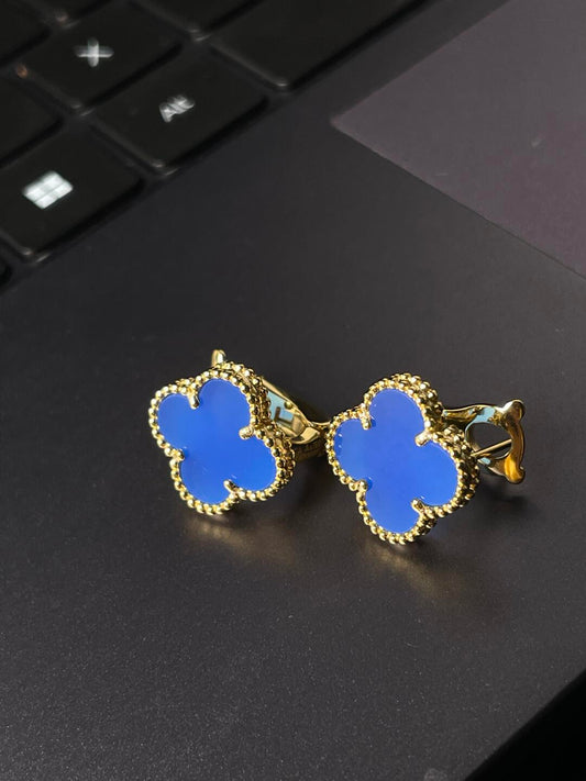 [⭐Miroze] CLOVER LARGE (20mm) 1 MOTIFS BLUE MOP STUD EARRINGS