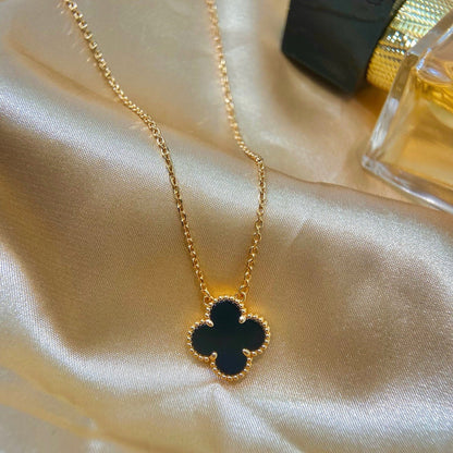 [⭐Miroze]CLOVER 15MM BLACK ONYX SINGLE FLOWER NECKLACE