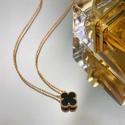 [⭐Miroze]CLOVER 15MM BLACK ONYX SINGLE FLOWER NECKLACE