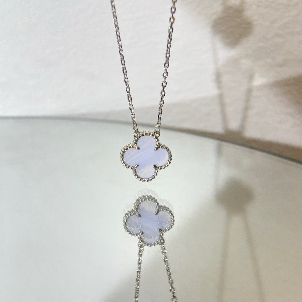 ⭐Miroze CLOVER 15MM BLUE CHALCEDONY NECKLACE SILVER