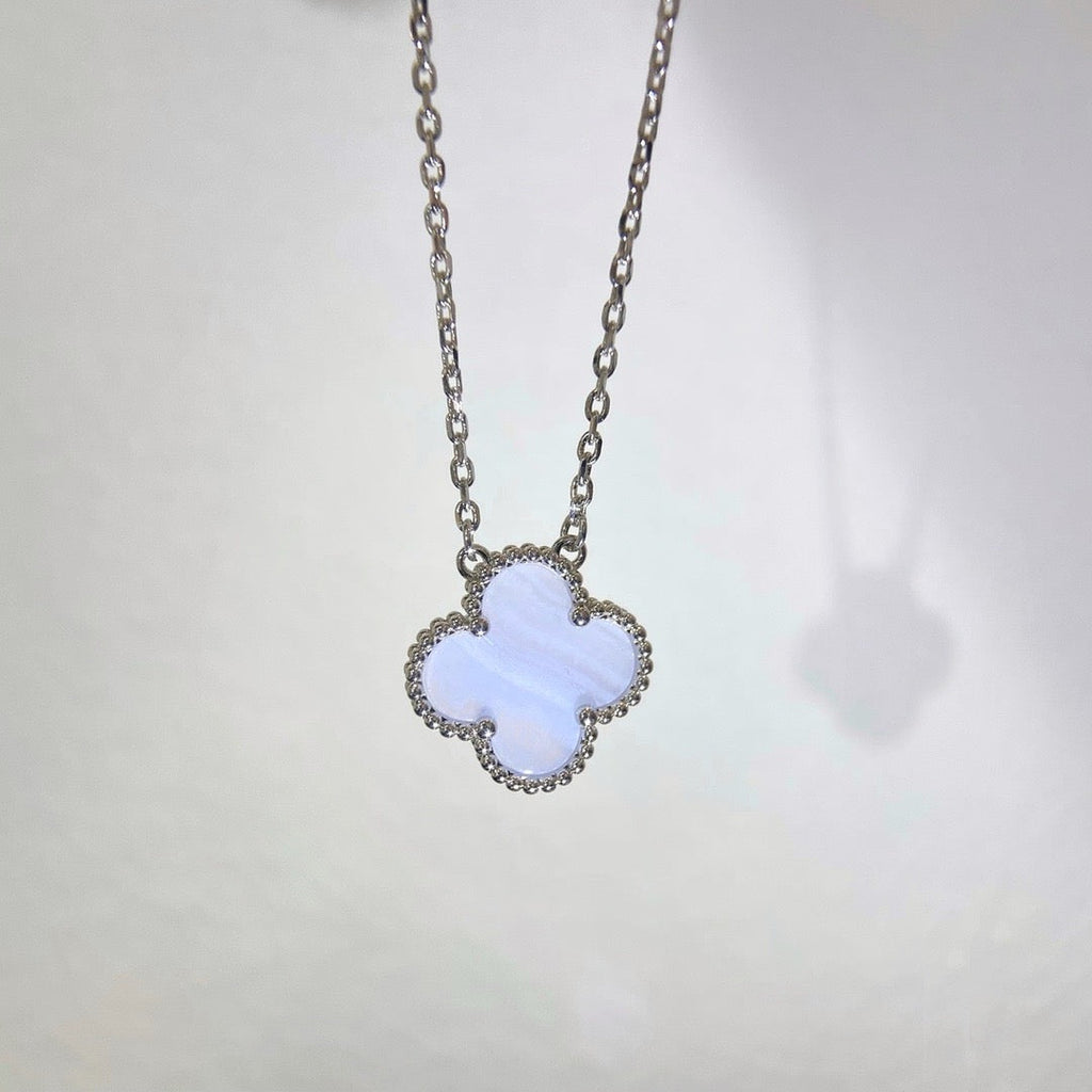 ⭐Miroze CLOVER 15MM BLUE CHALCEDONY NECKLACE SILVER