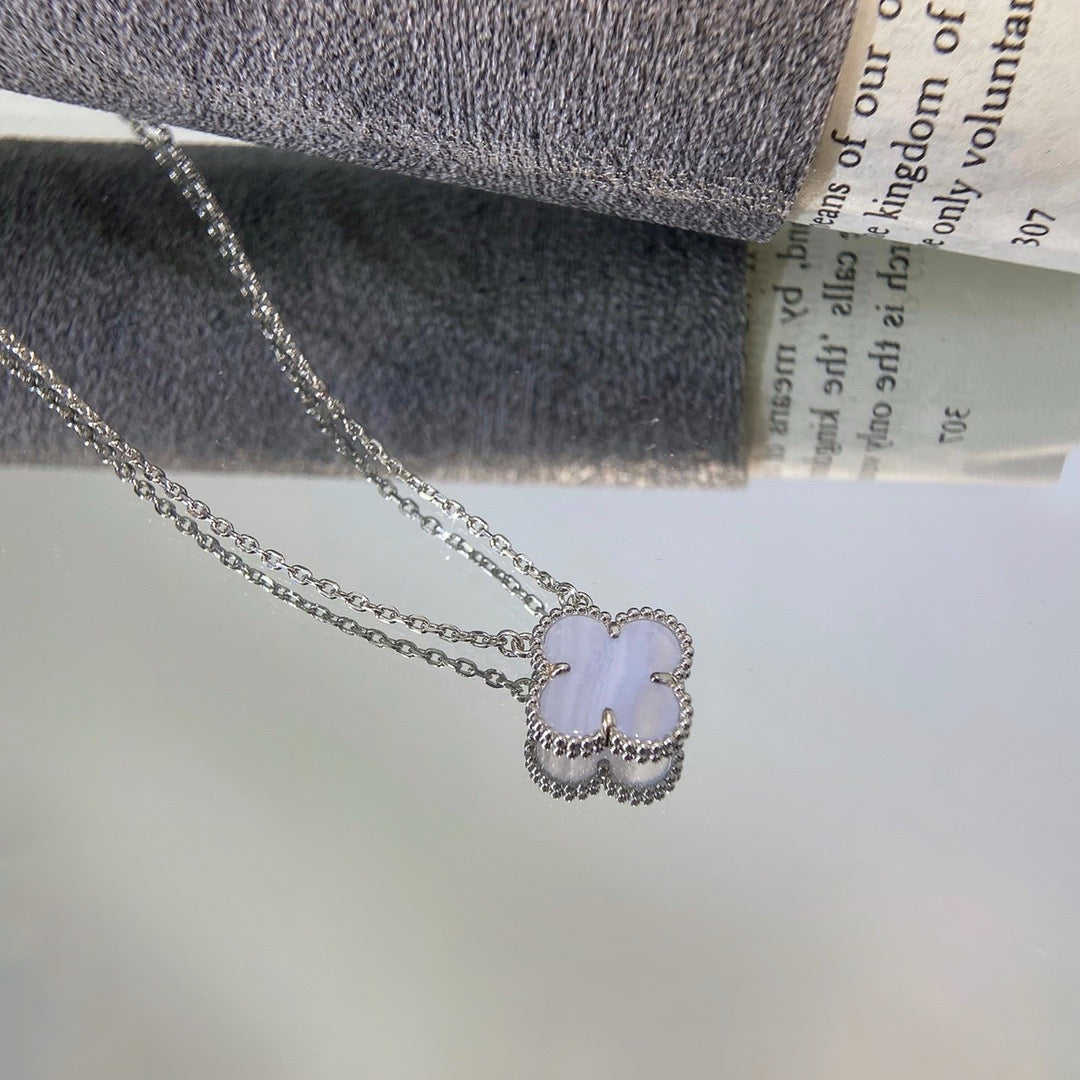 ⭐Miroze CLOVER 15MM BLUE CHALCEDONY NECKLACE SILVER