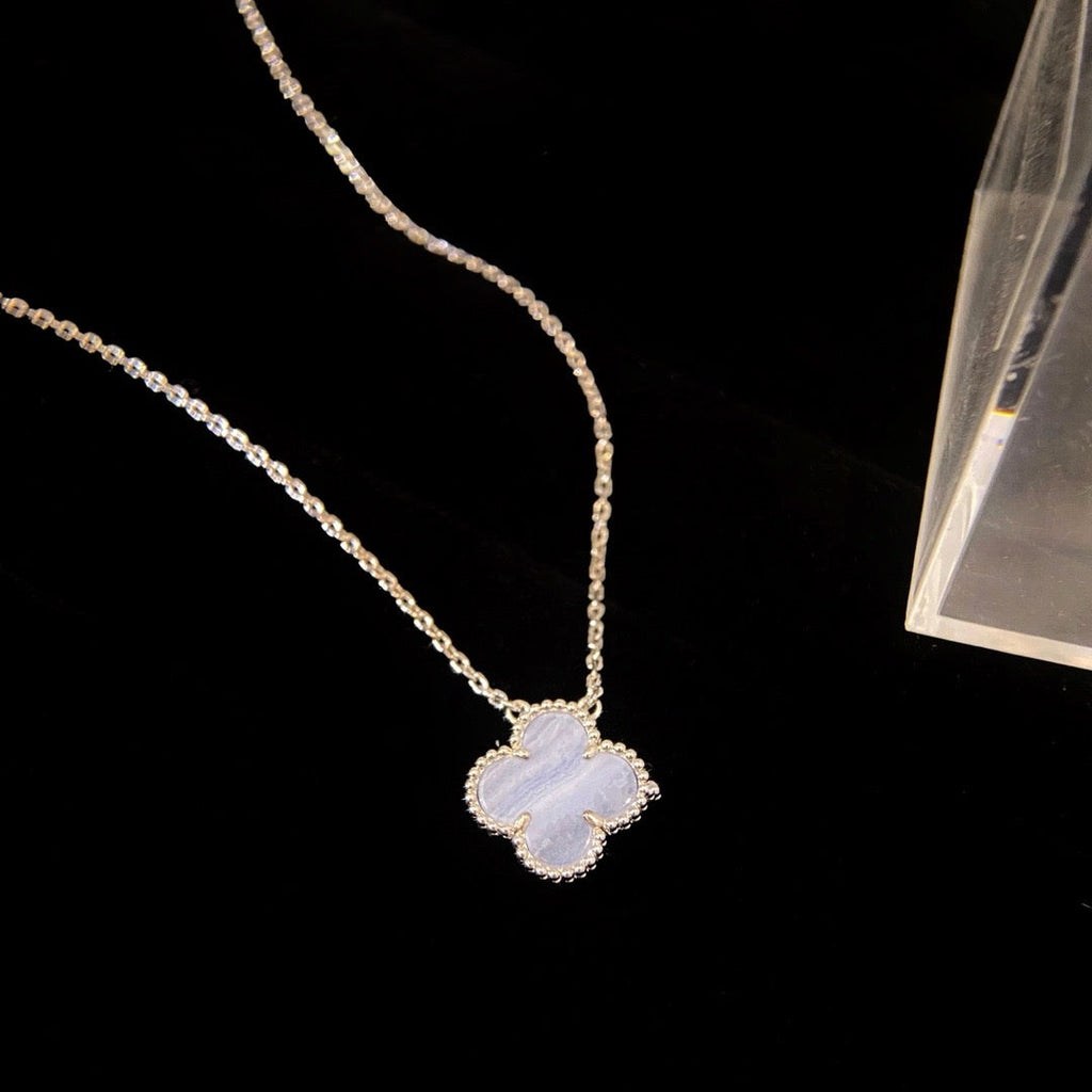 ⭐Miroze CLOVER 15MM BLUE CHALCEDONY NECKLACE SILVER