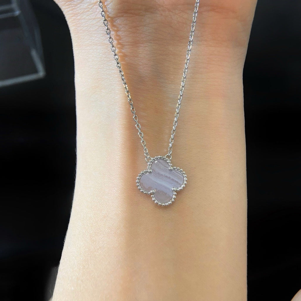 ⭐Miroze CLOVER 15MM BLUE CHALCEDONY NECKLACE SILVER