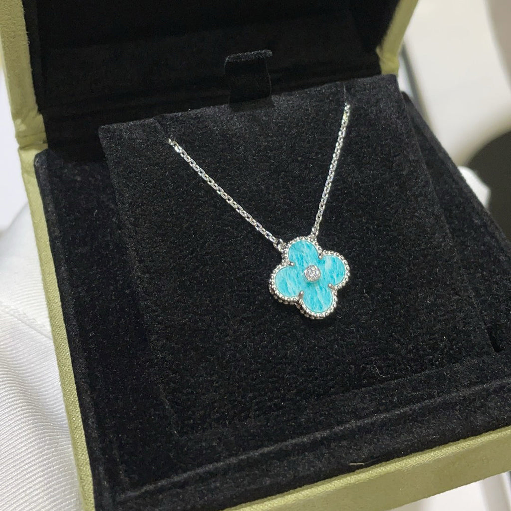 ⭐Miroze CLOVER 15MM DIAMOND SVRES PORCELAIN  NECKLACE SILVER