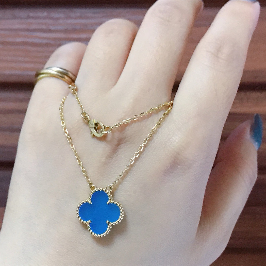 ⭐Miroze CLOVER 15MM BLUE AGATE NECKLACE
