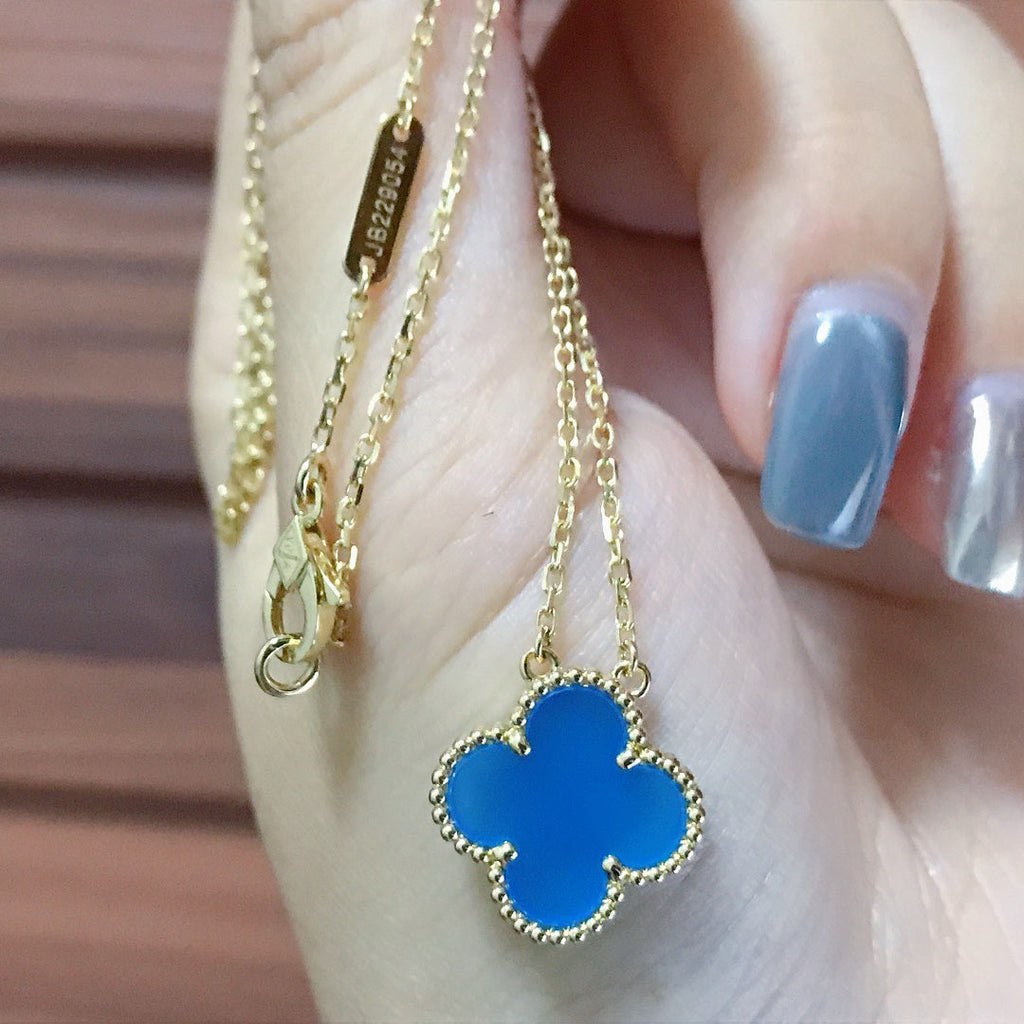 ⭐Miroze CLOVER 15MM BLUE AGATE NECKLACE