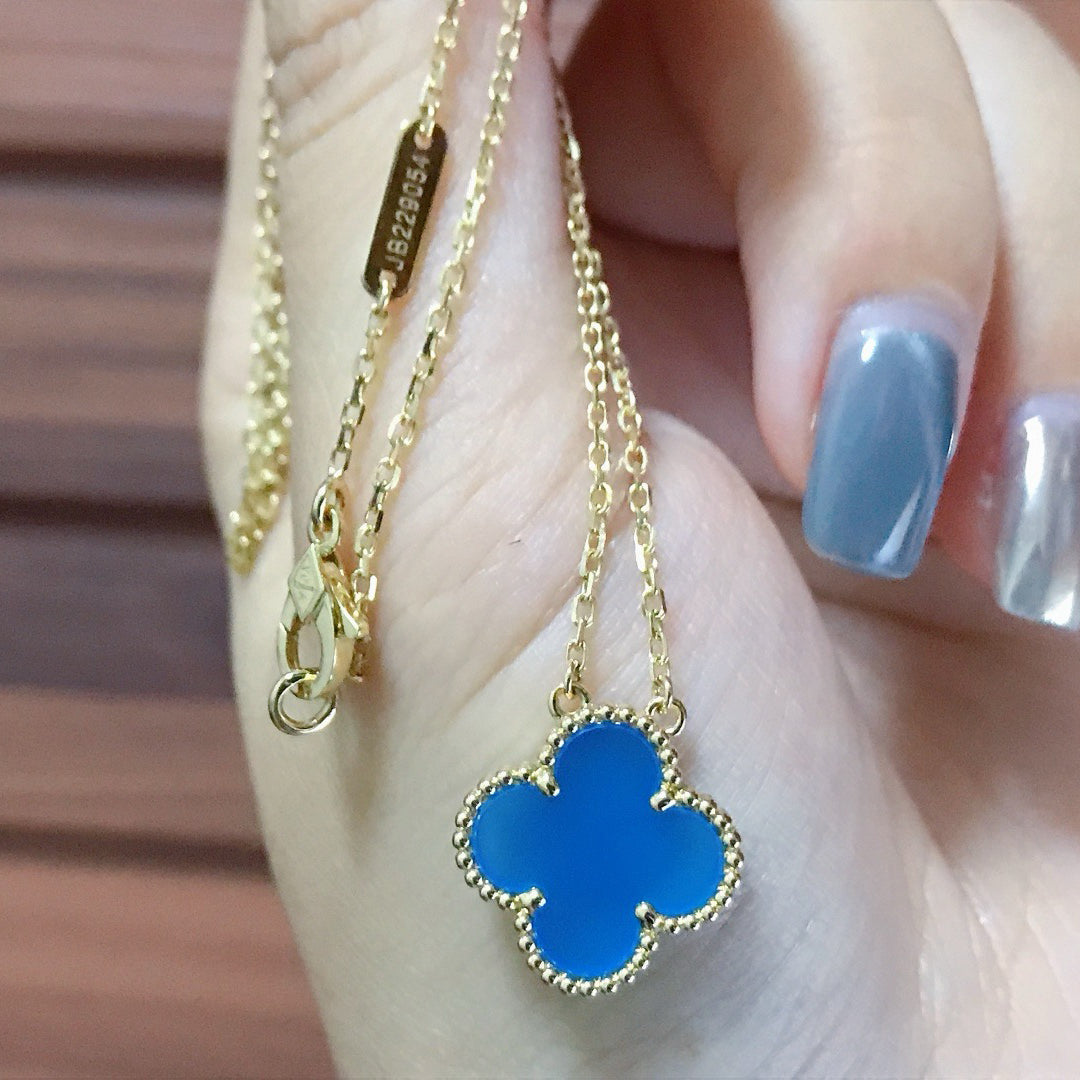 ⭐Miroze CLOVER 15MM BLUE AGATE NECKLACE