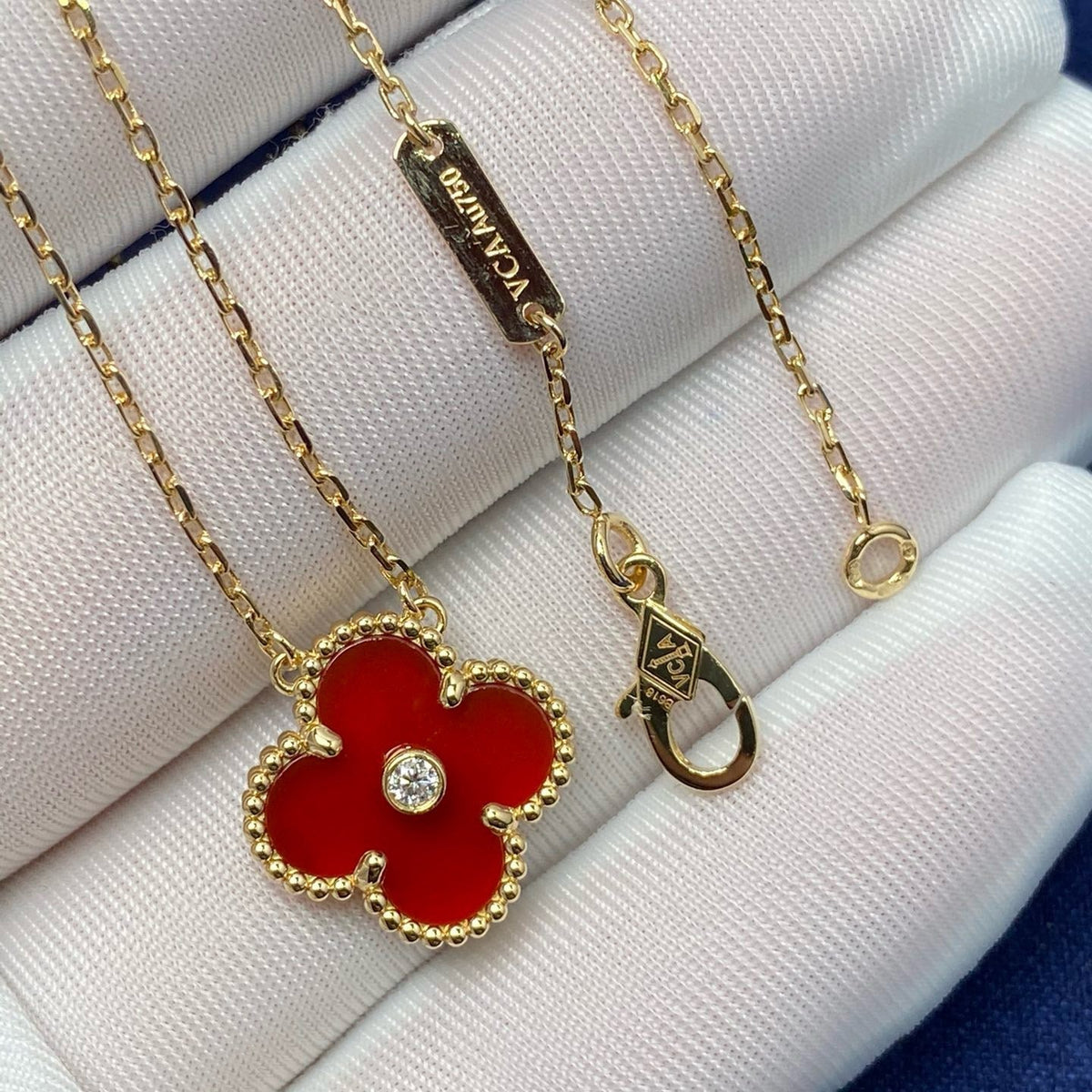 [⭐Miroze]CLOVER 15MM DIAMOND CARNELIAN NECKLACE