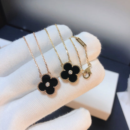 [⭐Miroze]CLOVER 15MM DIAMOND ONYX NECKLACE
