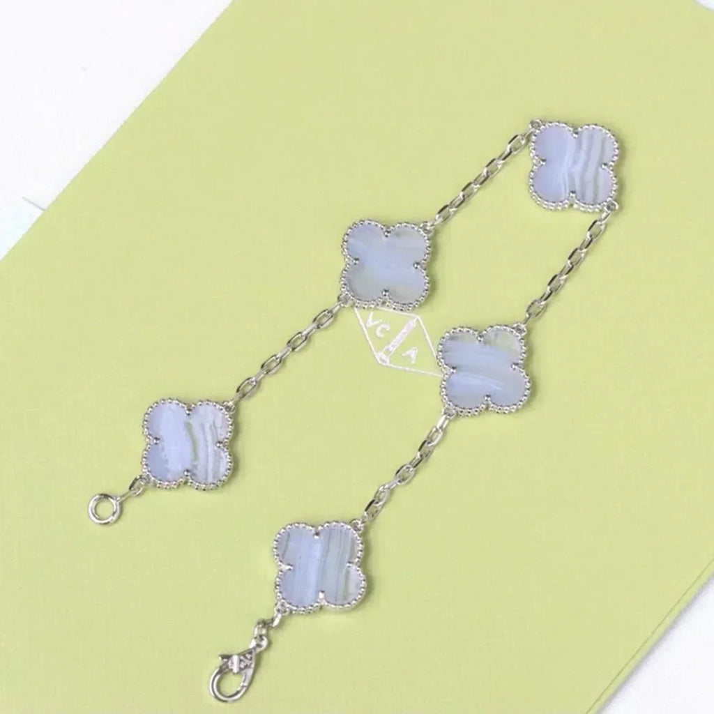 [⭐Miroze ]New  CLOVER 5 MOTIF PURPLE CHALCEDONY BRACELET COLLECTION