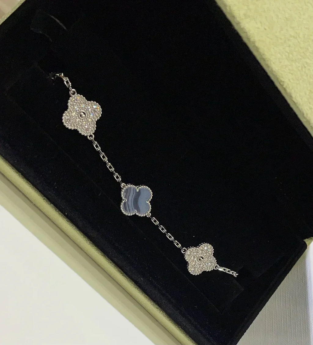 [⭐Miroze ]New  CLOVER 5 MOTIF PURPLE CHALCEDONY BRACELET COLLECTION