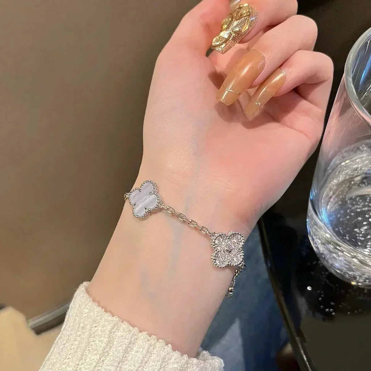 [⭐Miroze] CLOVER 5 MOTIF PURPLE CHALCEDONY BRACELET COLLECTION