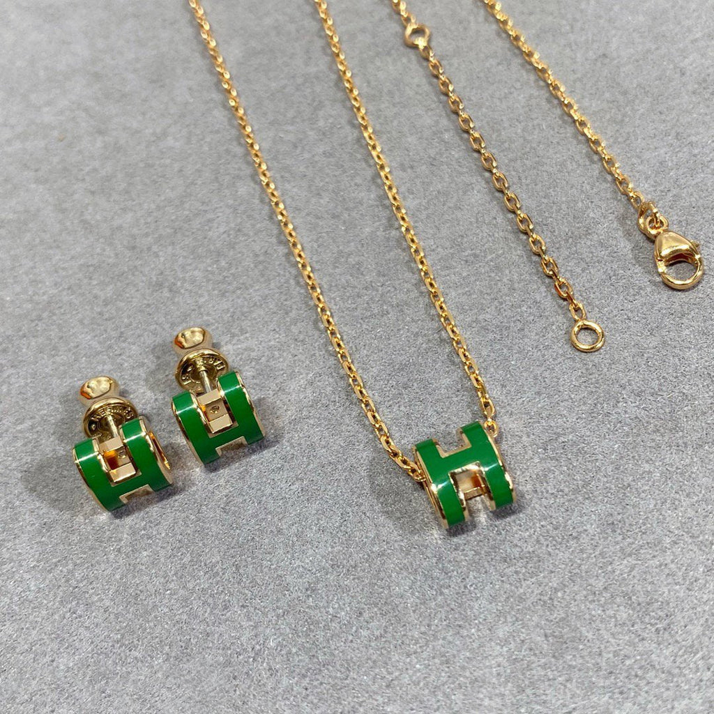 ⭐Miroze POP H GREEN NECKLACE SILVER AND GOLD