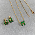 ⭐Miroze POP H GREEN NECKLACE SILVER AND GOLD