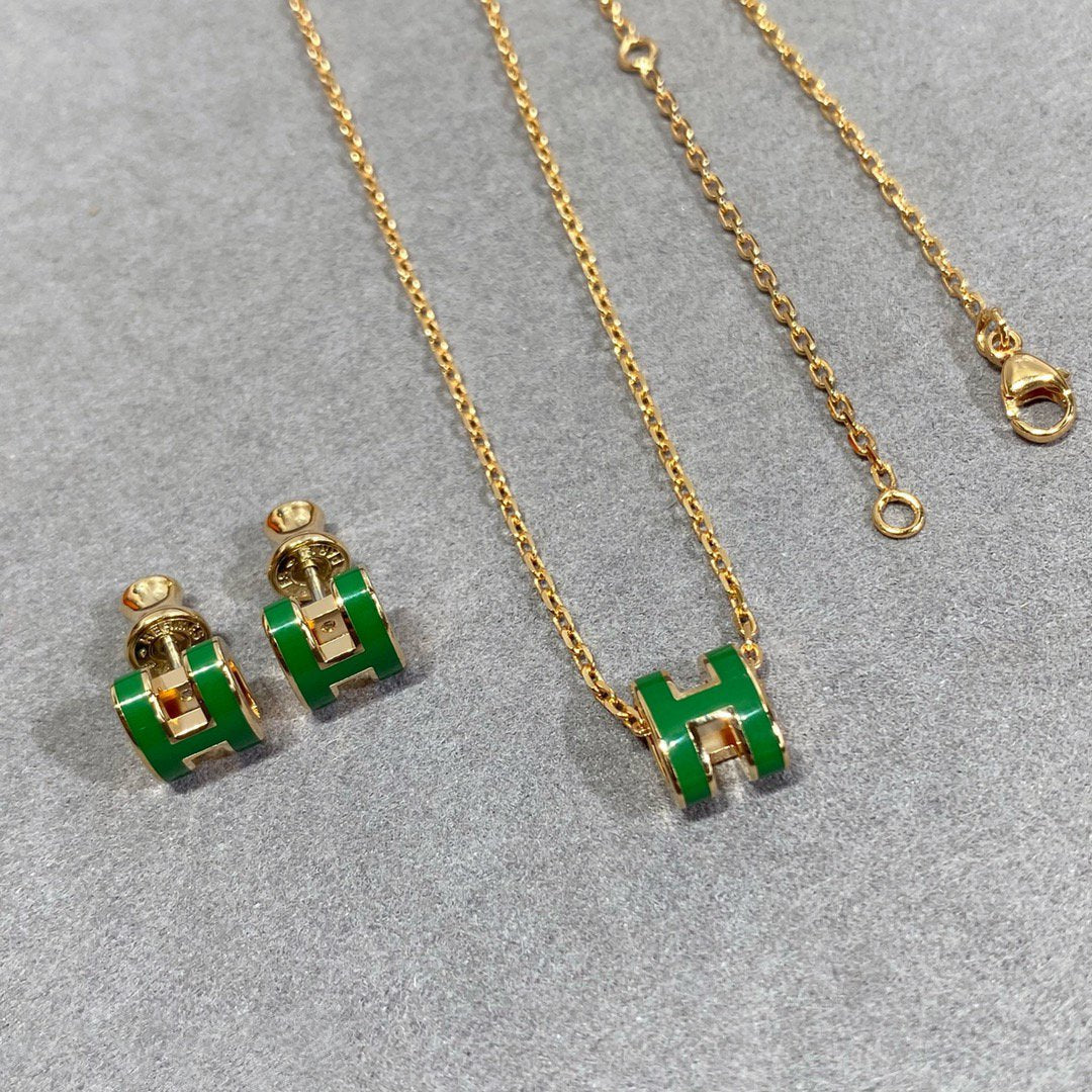 ⭐Miroze POP H GREEN NECKLACE SILVER AND GOLD