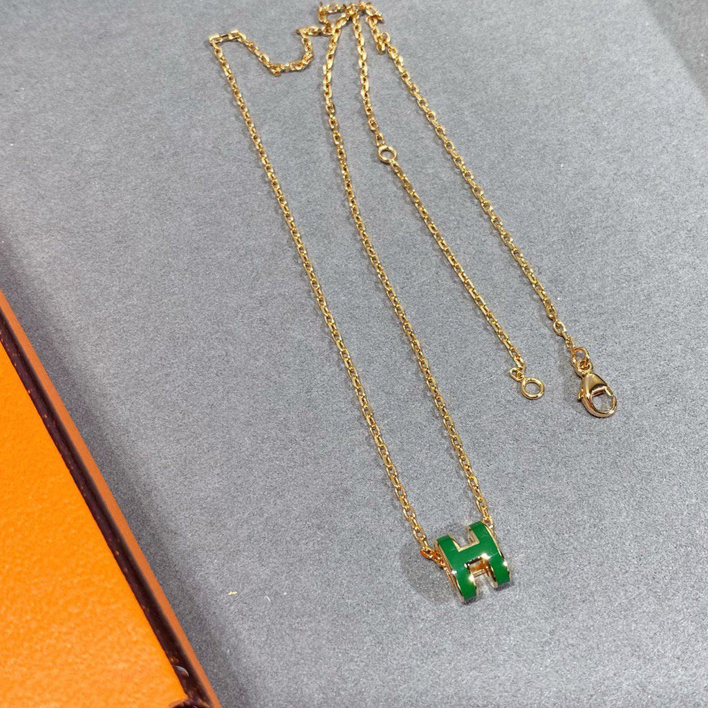⭐Miroze POP H GREEN NECKLACE SILVER AND GOLD