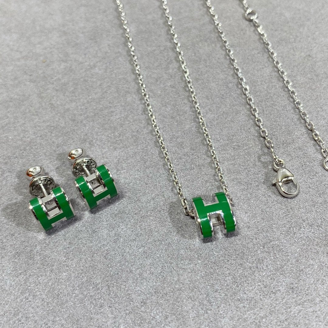 [⭐Miroze]POP H GREEN NECKLACE SILVER AND GOLD