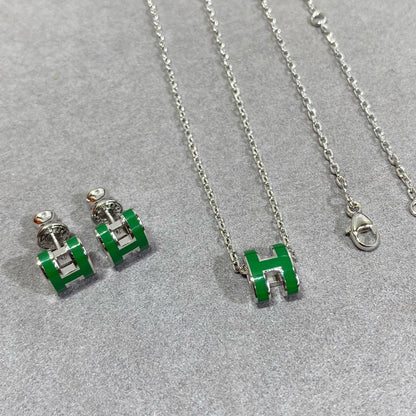 [⭐Miroze]POP H GREEN NECKLACE SILVER AND GOLD