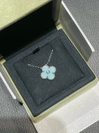 ⭐Miroze CLOVER 1 DIAMOND LIGHT BLUE SILVER NECKLACE