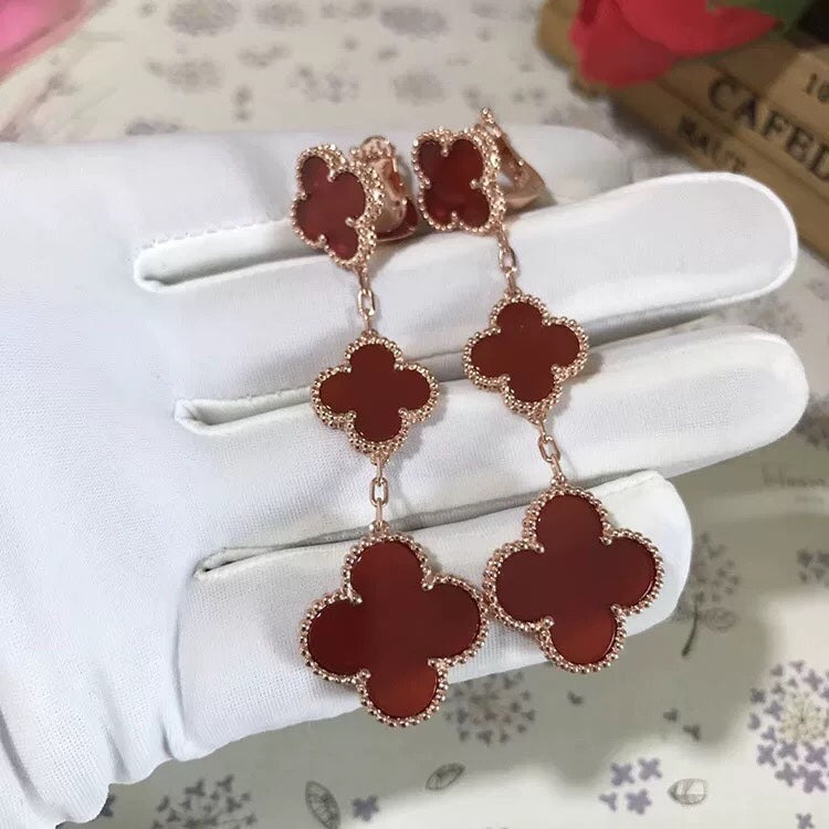 [⭐Miroze]CLOVER 3 MOTIF CARNELIAN DROP EARRINGS