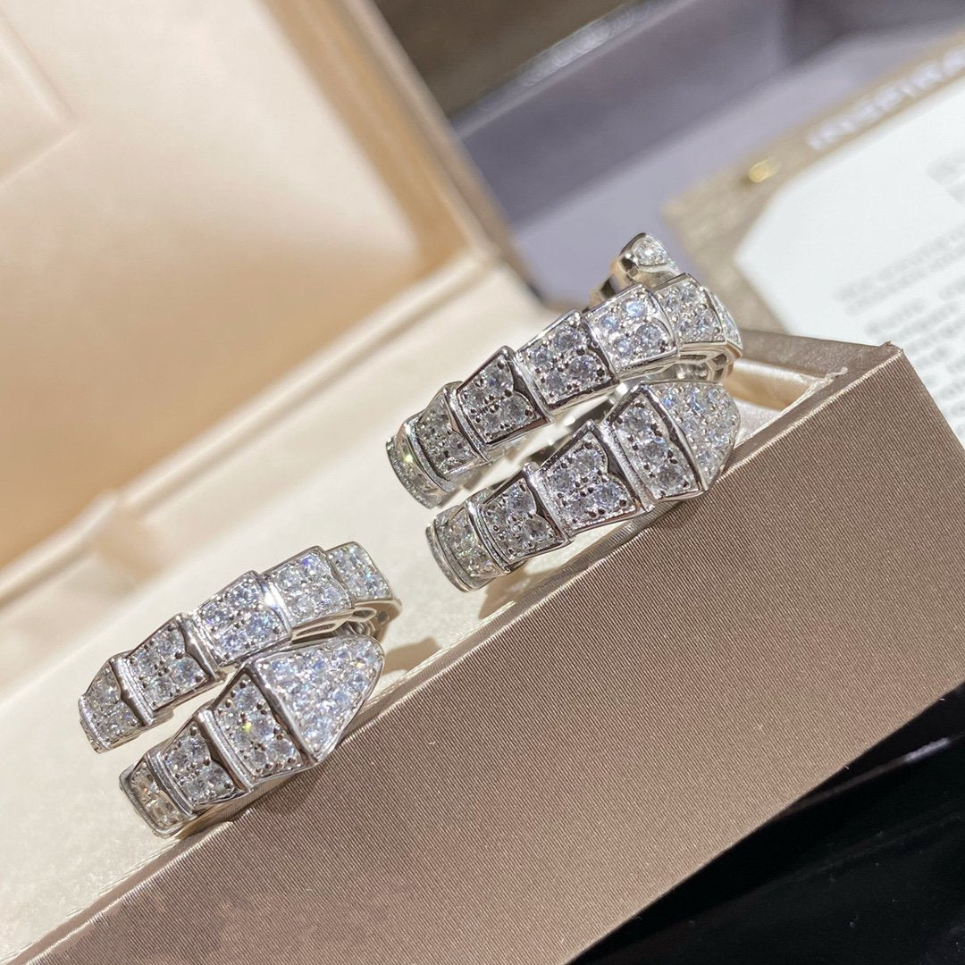 [⭐Miroze]SERPENTI DOUBLE RING SILVER DIAMOND PAVED