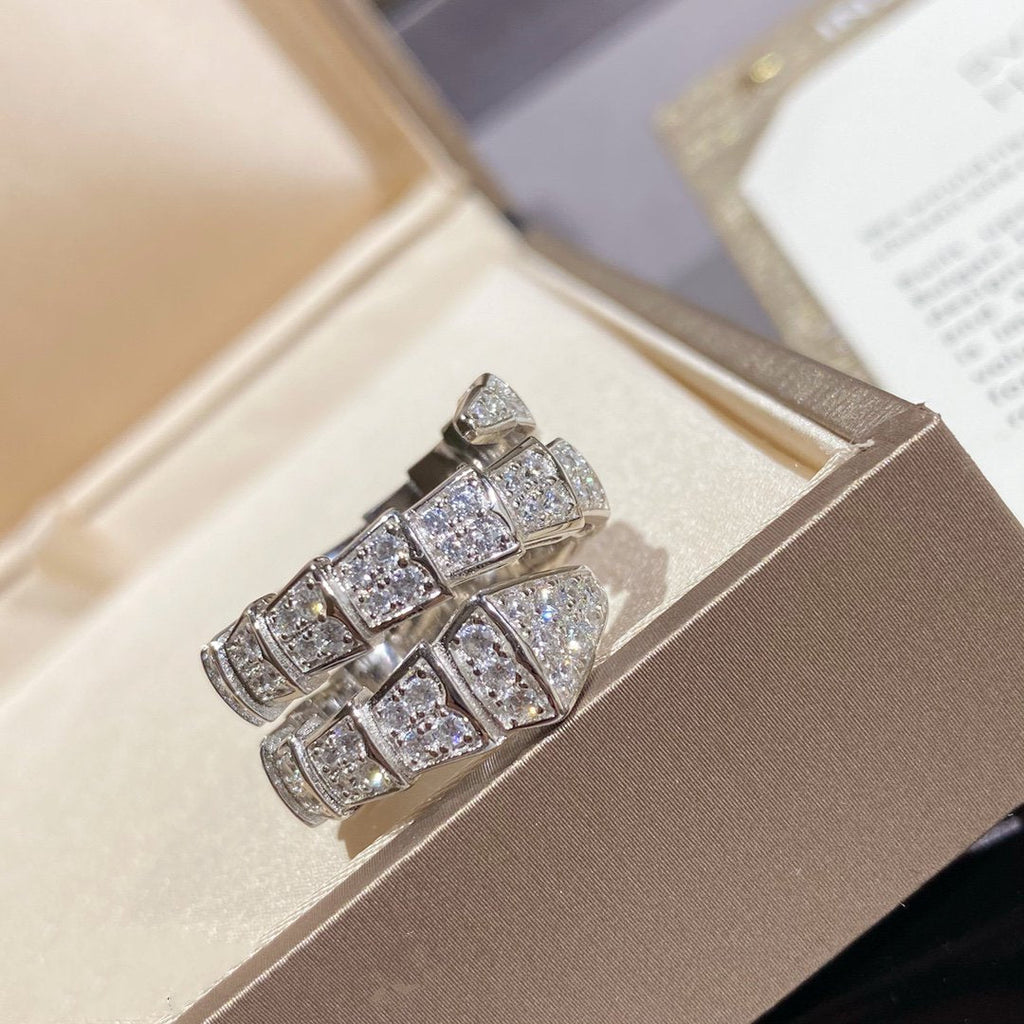[⭐Veya]SERPENTI DOUBLE RING SILVER DIAMOND PAVED