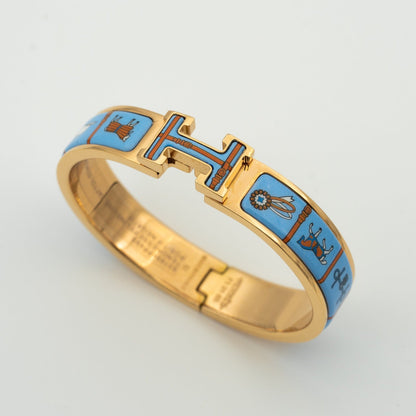 [⭐Miroze]H PINK GOLD BRACELET BLUE CERAMIC