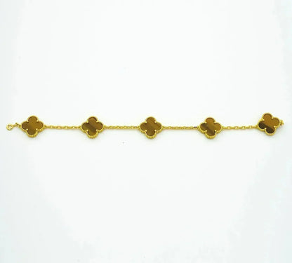 [⭐Miroze] CLOVER 5 MOTIFS TIGER EYE BRACELET COLLECTION