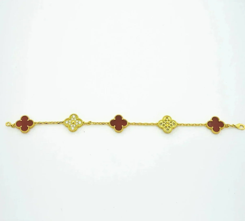 [⭐Miroze ]New  CLOVER 5 MOTIF RED CORNELIAN BRACELET COLLECTION