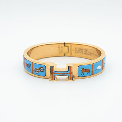[⭐Miroze]H PINK GOLD BRACELET BLUE CERAMIC