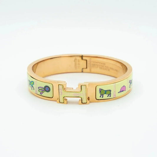 [⭐Miroze]H PINK GOLD BRACELET CREAM CERAMIC