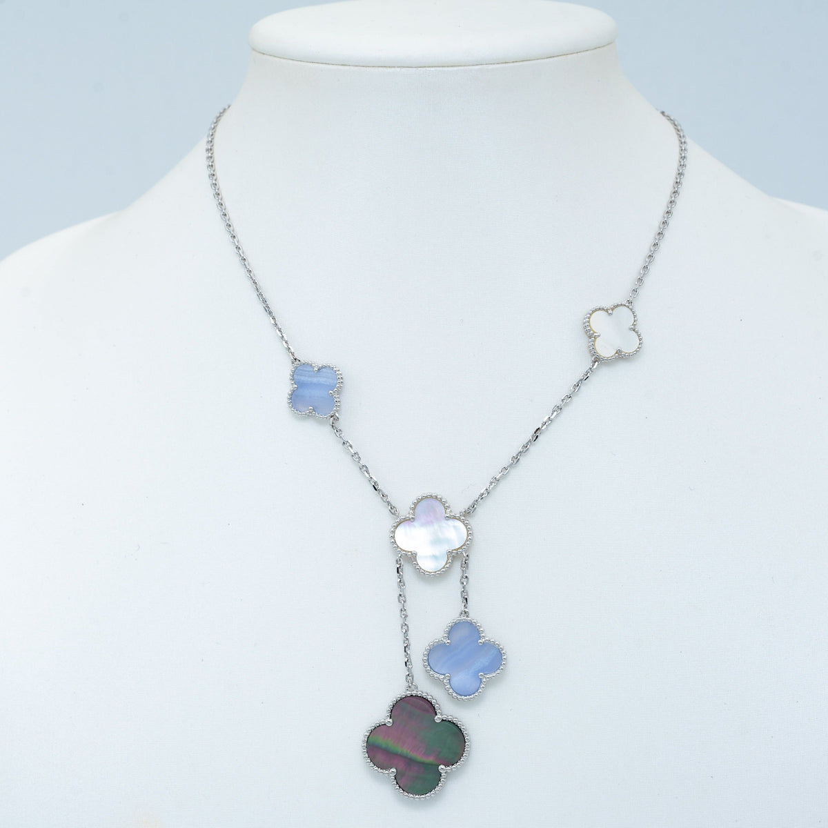 ⭐Miroze CLOVER MOP CHALCEDONY NECKLACE SILVER 6 MOTIF