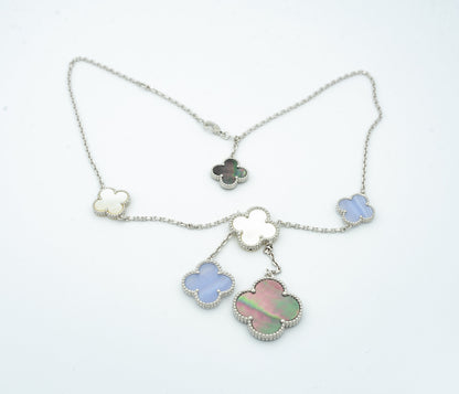 [⭐Miroze]CLOVER MOP CHALCEDONY NECKLACE SILVER 6 MOTIF