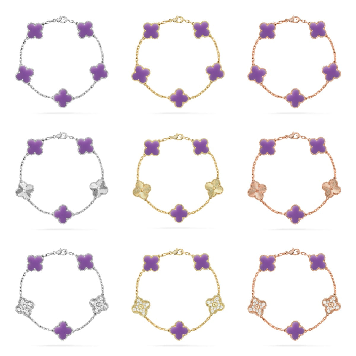 [⭐Miroze ]New CLOVER 5 MOTIF LIGHT PURPLE BRACELET COLLECTION