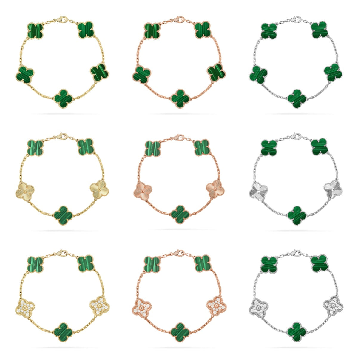 [⭐Miroze ]New  CLOVER 5 MOTIF MALACHITE BRACELET COLLECTION