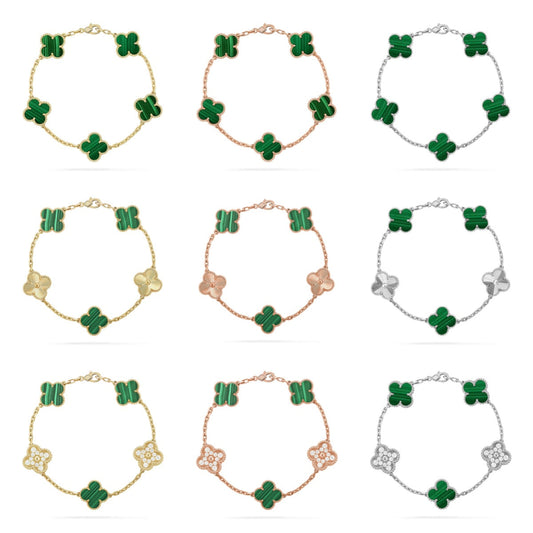 [[⭐DORISW] ]New  CLOVER 5 MOTIF MALACHITE BRACELET COLLECTION