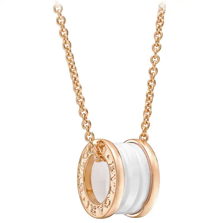 [⭐Miroze]ZERO 1 WHITE CERAMIC PINK GOLD DIAMOND NECKLACE