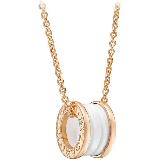 [⭐Miroze]ZERO 1 WHITE CERAMIC PINK GOLD DIAMOND NECKLACE