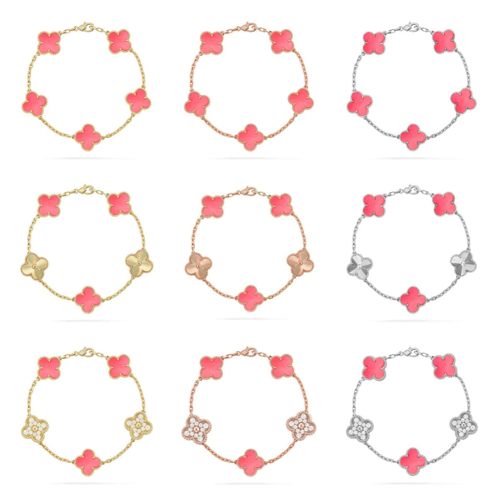 [⭐Miroze ]New  CLOVER 5 MOTIFS  PINK MOP BRACELET COLLECTION